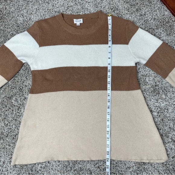 Le Lis Brown White Tan Striped Colorblock Balloon Sleeve Crewneck Sweater Small - Picture 9 of 10